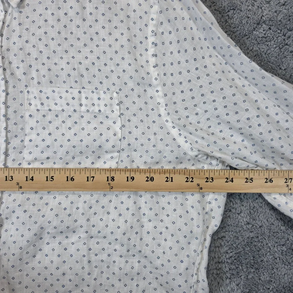 Abercrombie & Fitch Linen Shirt Mens XL White Blue Diamond Print Button Down EUC